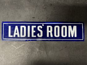A circa 1900/1910 Railway Ladies' Room enamel sign on iron plate, 15 x 3 1/2".
