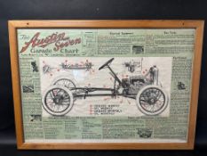 A framed and glazed Austin Seven Garage Chart produced by The Austin Motor Ltd. Longbridge,