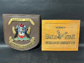 Two insurance plaques: Eagle Star, 17 x 14" and General Accident Fire & Life Assurance Corporation