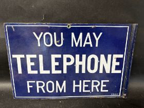 A 'You May Telephone From Here double sided enamel bracket sign, marked F.B.E.C. to bottom right