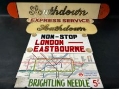 Three attractive signs for Southdown and Express Service, a London to Eastbourne sign, an