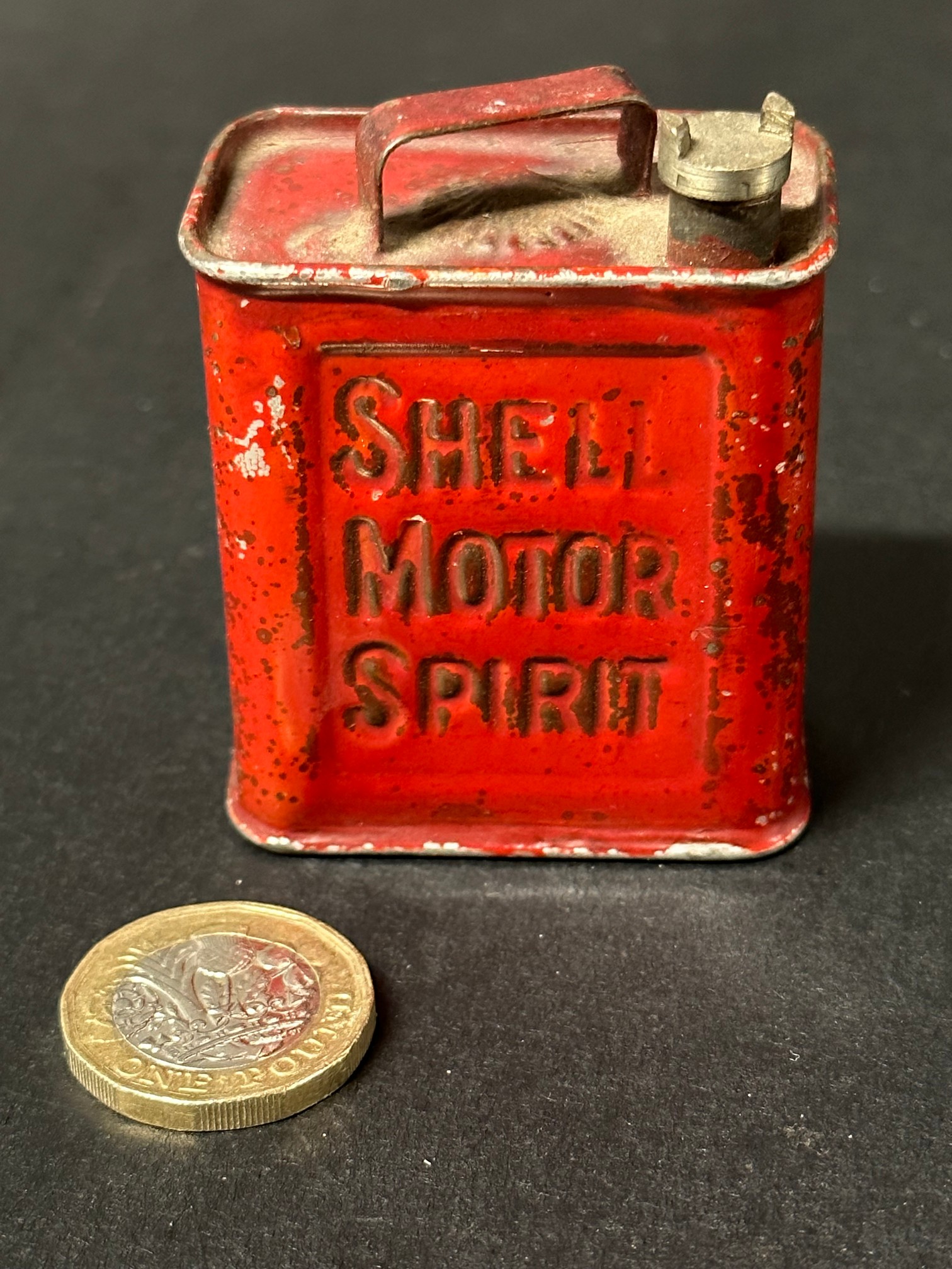 A miniature Shell Motor Spirit can, 2" wide x 2" tall (inc. handle). - Image 2 of 6