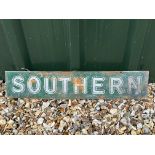 A Southern Railway "Southern" enamel advertising sign, 26 x 5", by repute from Basingstoke Station.
