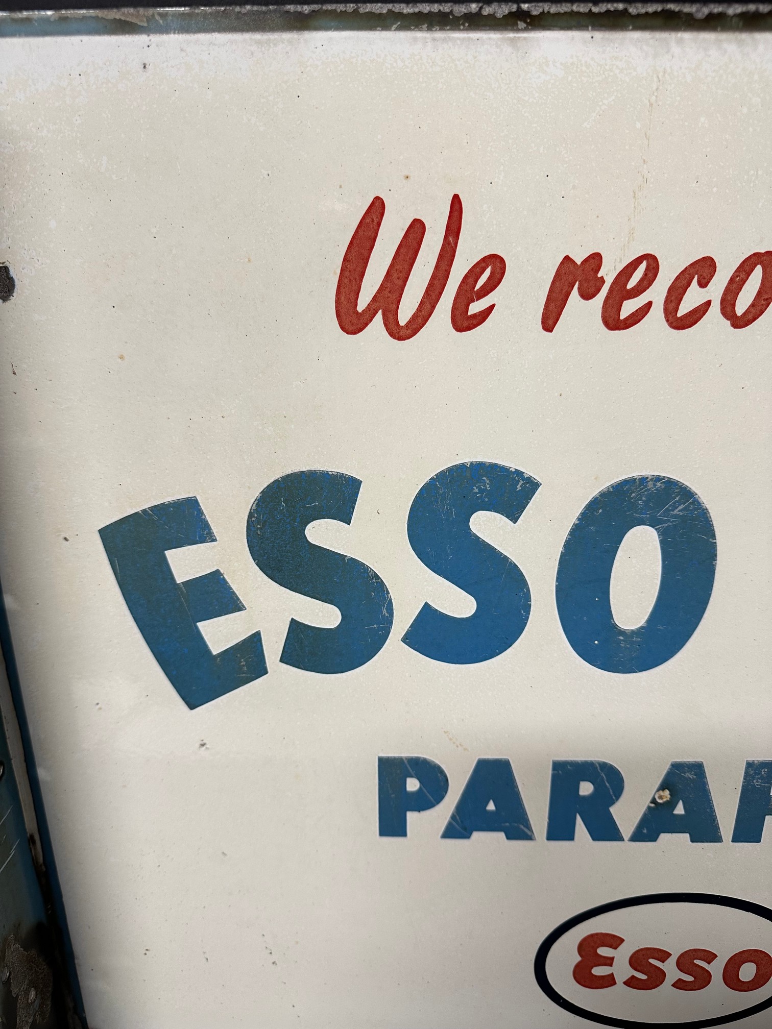 An Esso Blue Paraffin double sided enamel sign with hanging flange. Marked as Property of E.P.Co - Image 9 of 10