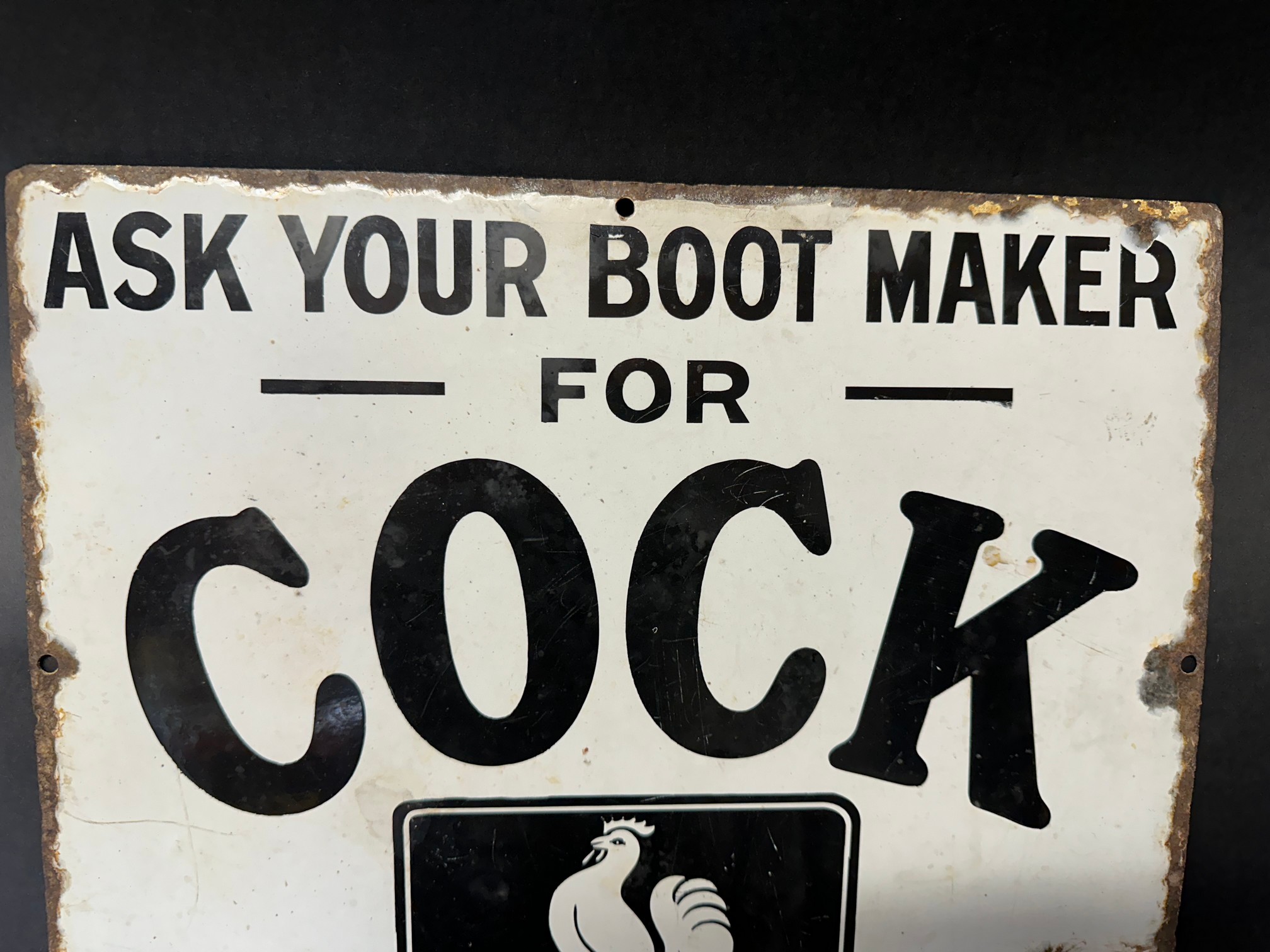 A James Cock & Sons of Shrewsbury and Bermondsey enamel sign advertising 'Cock' Sole Leather - Image 3 of 9