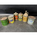 Six tins: Brasso, Zebo, Woolco paint, Nalspar, varnish and Neatsfoot Oil.