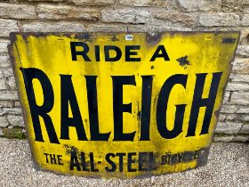 A large Raleigh enamel advertising sign 'Ride a Raleigh the All-Steel Bicycle', 48 x 36".