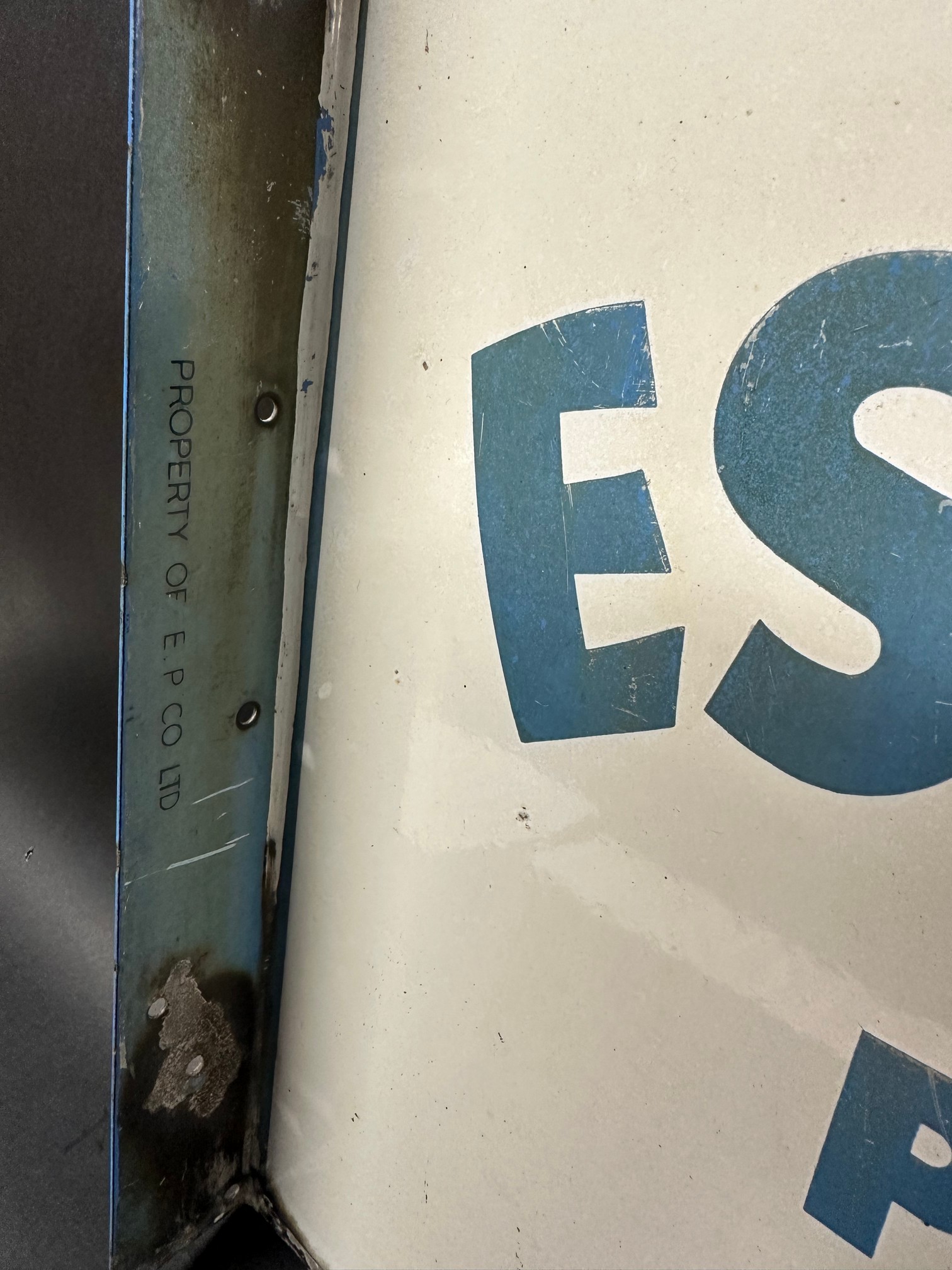 An Esso Blue Paraffin double sided enamel sign with hanging flange. Marked as Property of E.P.Co - Image 8 of 10