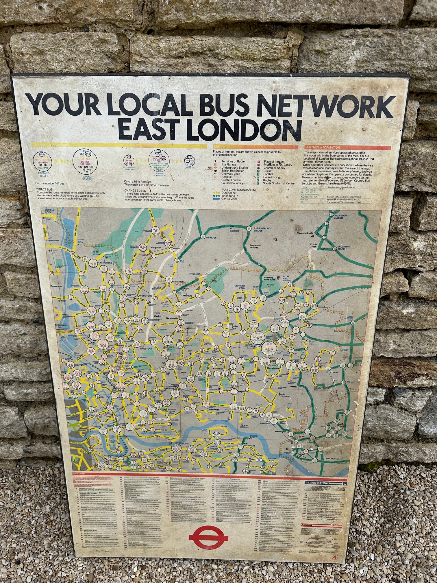 An East London Bus map on board, dated April 1984, 25 1/4 x 40 1/2".