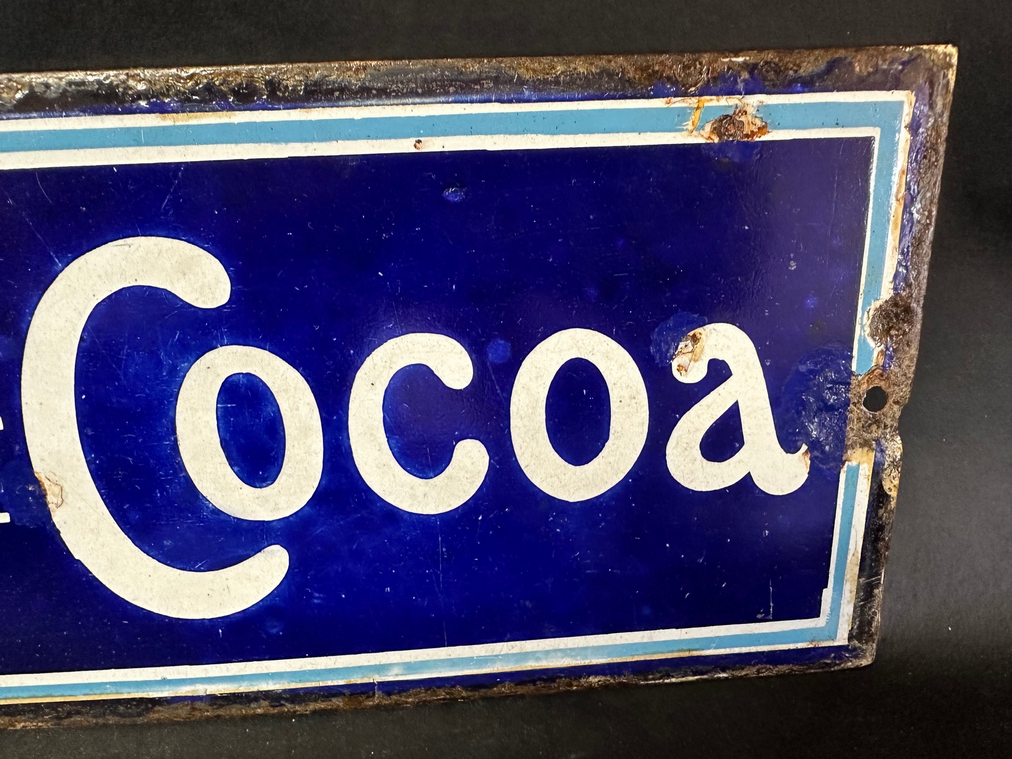 A Rowntree's Cocoa strip enamel advertising sign, 25 x 5 1/2", some professional restoration. - Image 6 of 6