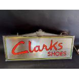 A Clarks Shoes lightbox, 38" wide x 14 1/4" high x 11" deep.