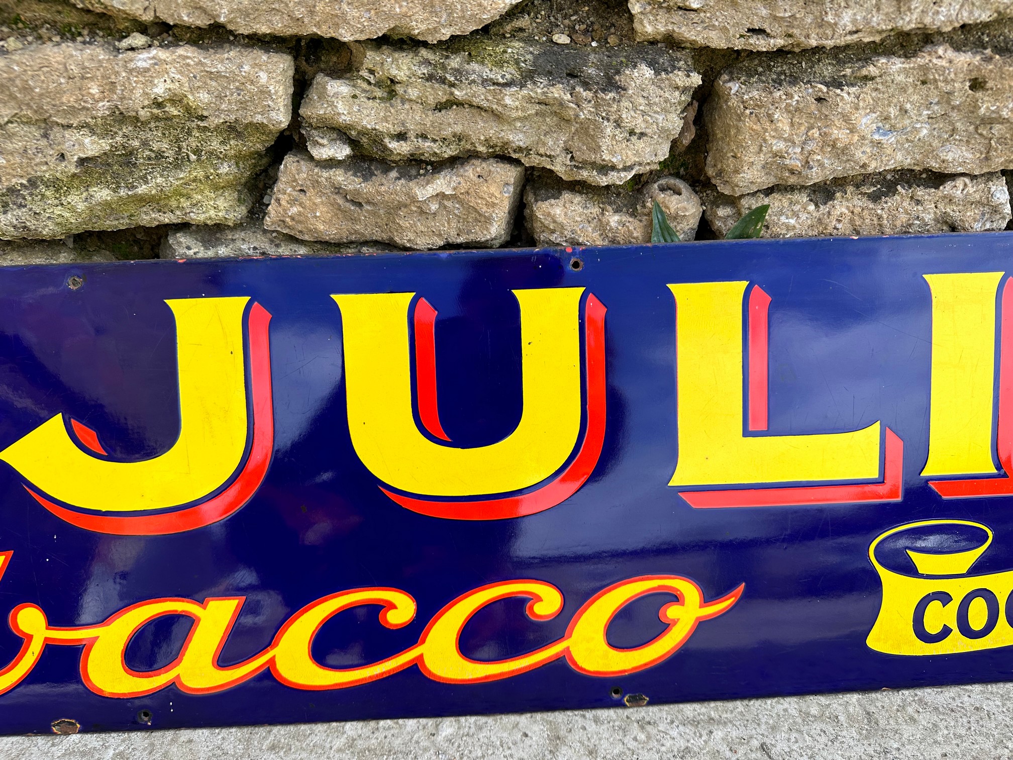 A St. Julien Tobacco 'Cool and Fragrant' enamel advertising sign, good gloss, 60 1/4 x 12". - Bild 4 aus 5