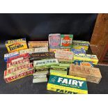 A crate of soap (all bar Taniwha with contents) inc. Rinso, Persil, Ivy, Palmolive, Fairy, Sunlight,