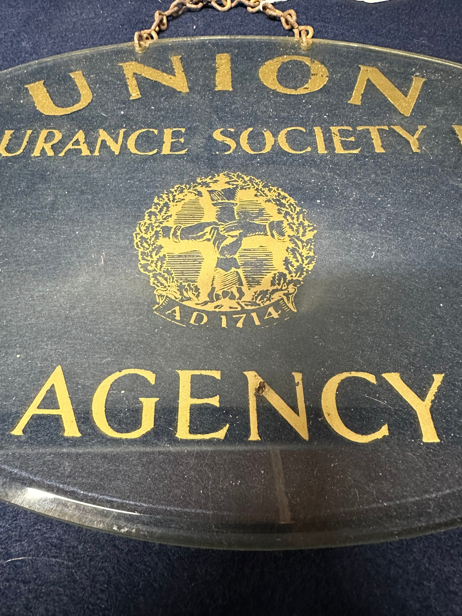 A Union Assurance Society Ltd. Agency bevelled-edged glass hanging advertising sign, 13 x 9 1/2". - Image 4 of 5