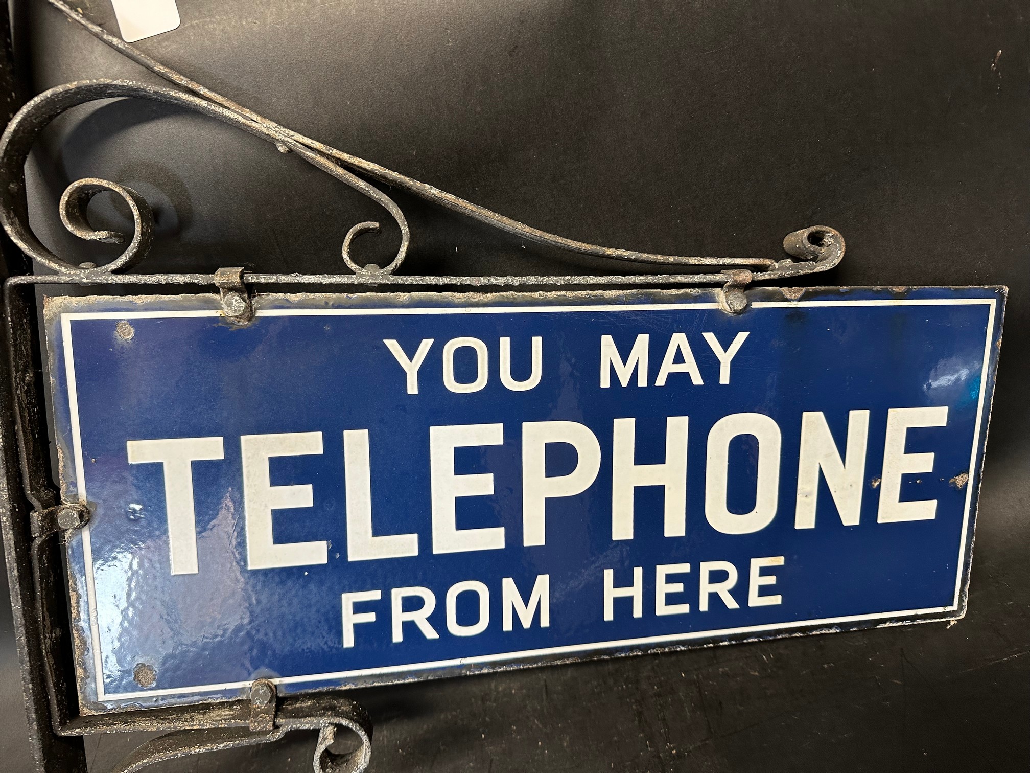 A 'You May Telephone From Here' double sided enamel sign set within a wall mounting bracket, 11 x - Image 4 of 4