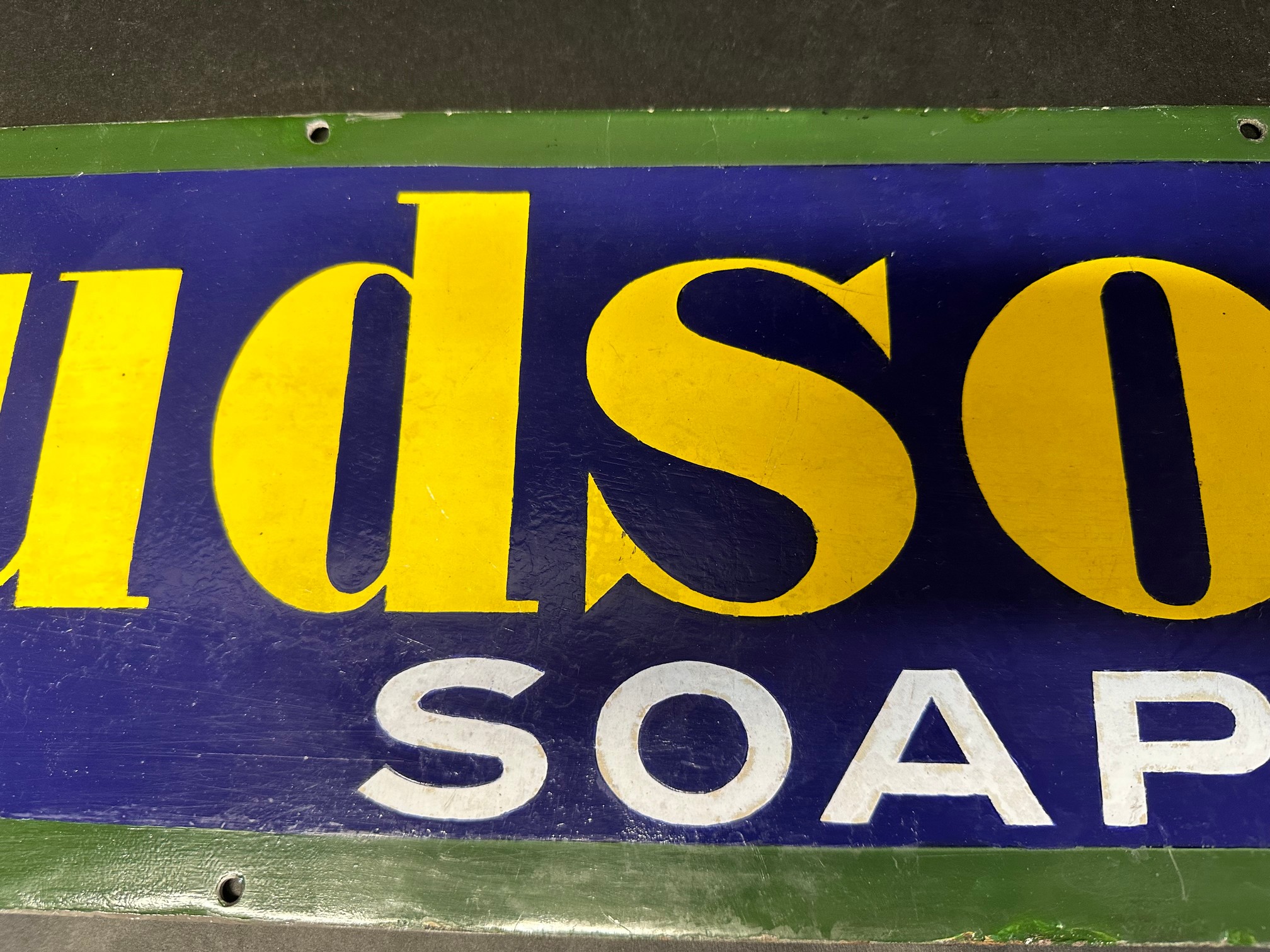 A Hudson's Soap enamel advertising sign. 29 x 8", professionally restored. - Image 4 of 5