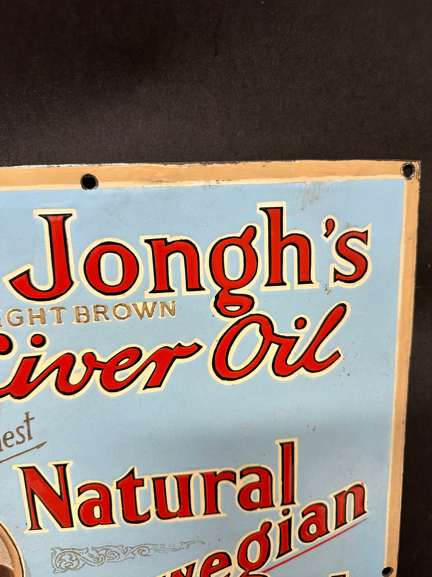 A Dr. De Jongh's Oil for 'all wasting diseases' enamel advertising sign, restored to edges, 15 1/2 x - Image 4 of 8