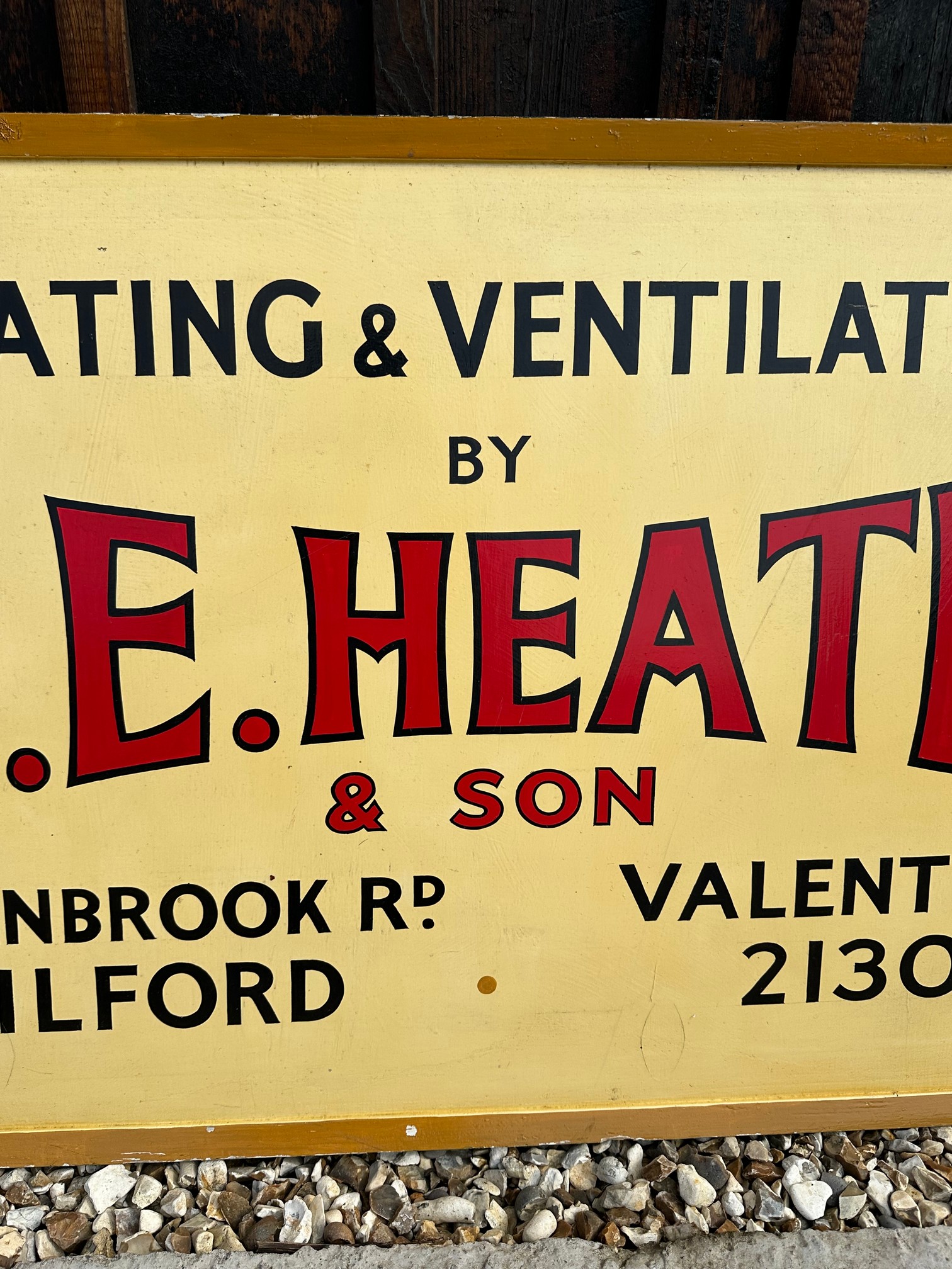 A J.E. Heath & Son Heating and Ventilation of Ilford wooden advertising sign, 38 x 25 3/4". - Bild 3 aus 4