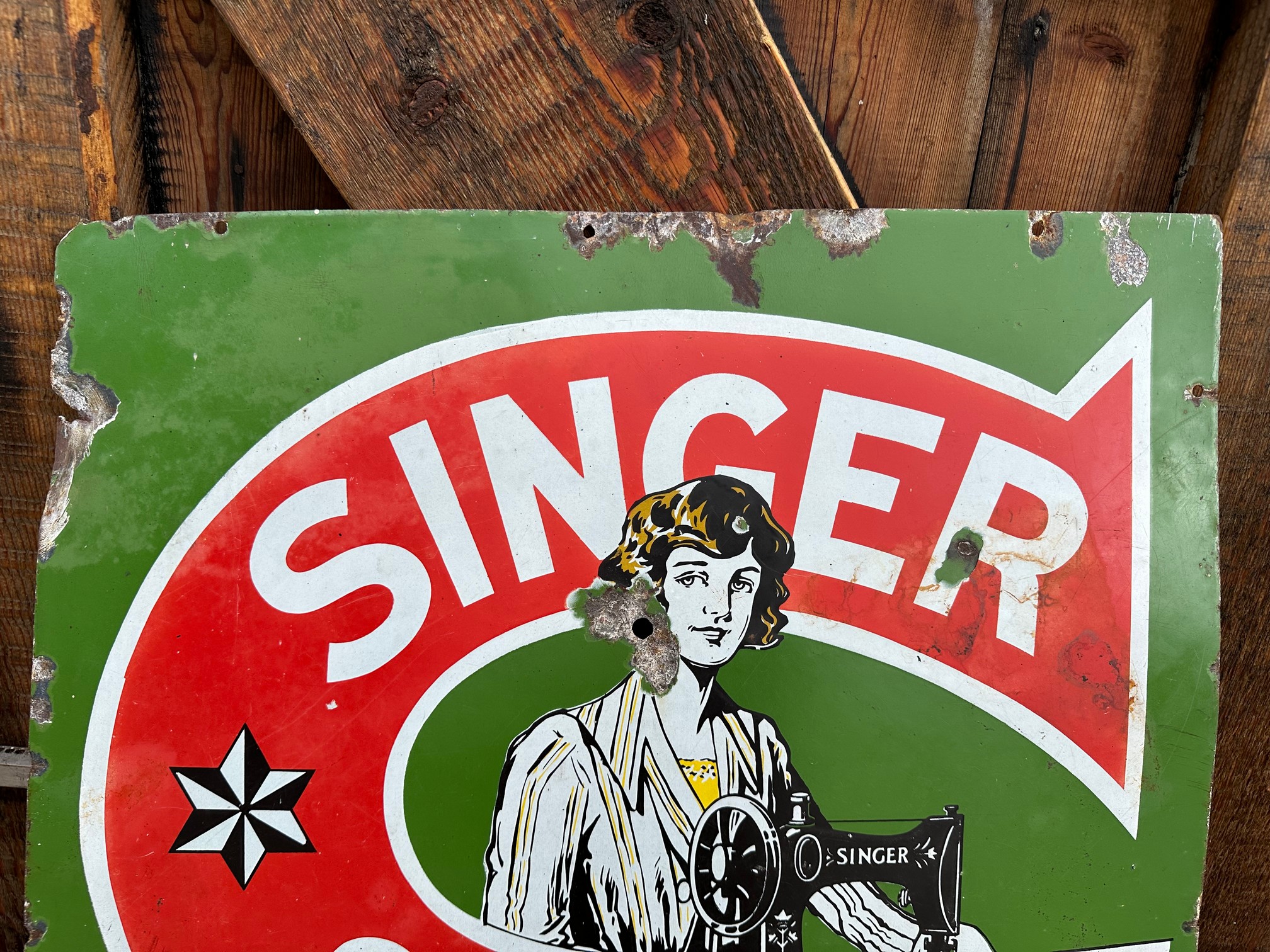 A Singer Sewing Machines enamel advertising sign by Cooper Bond Ltd. London SE16, 24 x 36". - Image 3 of 5