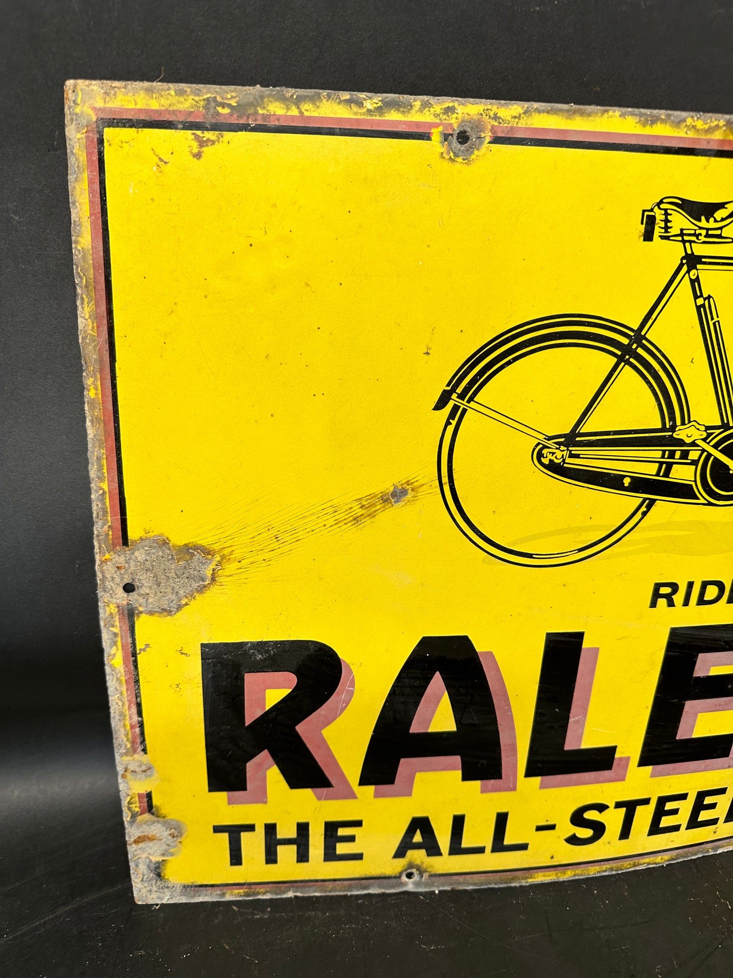 A Raleigh enamel advertising sign with illustration of bicycle, 'Ride a Raleigh the All-Steel - Image 3 of 6