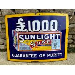 A Sunlight Soap £1,000 Guarantee of Purity pictorial enamel advertising sign, 36 x 27".