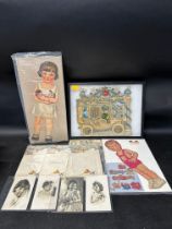 A fabulous Valentine card in presentation case, two 1940s paper dolls, three sets of childrens'