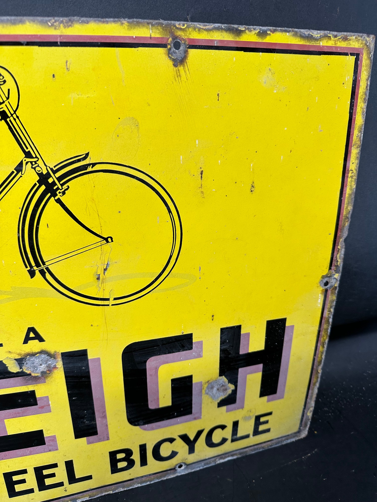 A Raleigh enamel advertising sign with illustration of bicycle, 'Ride a Raleigh the All-Steel - Image 5 of 6