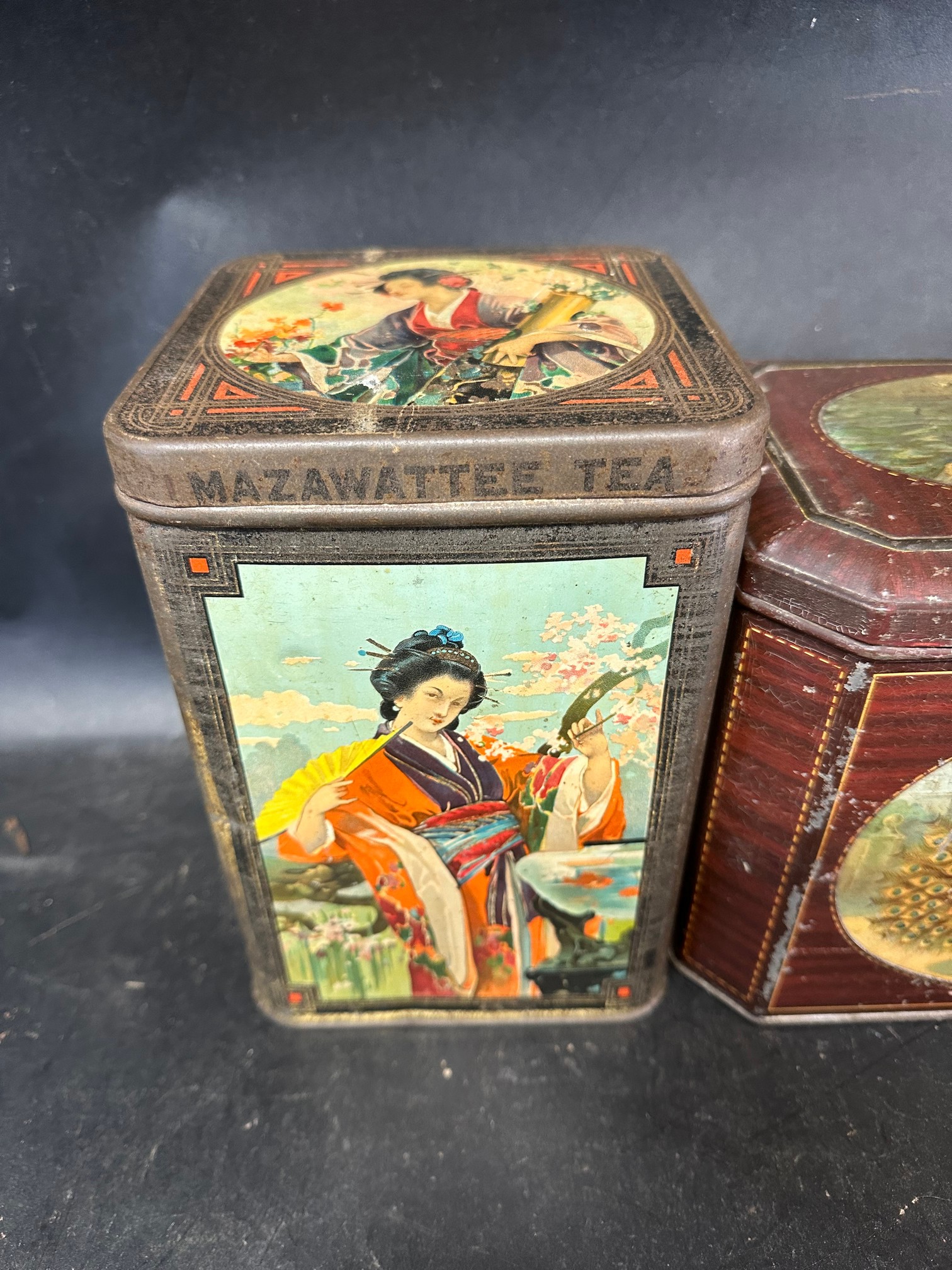 Three tea tins: Mazawattee 3lbs tin with designs of Oriental ladies, The Liverpool China & India Co. - Image 3 of 9