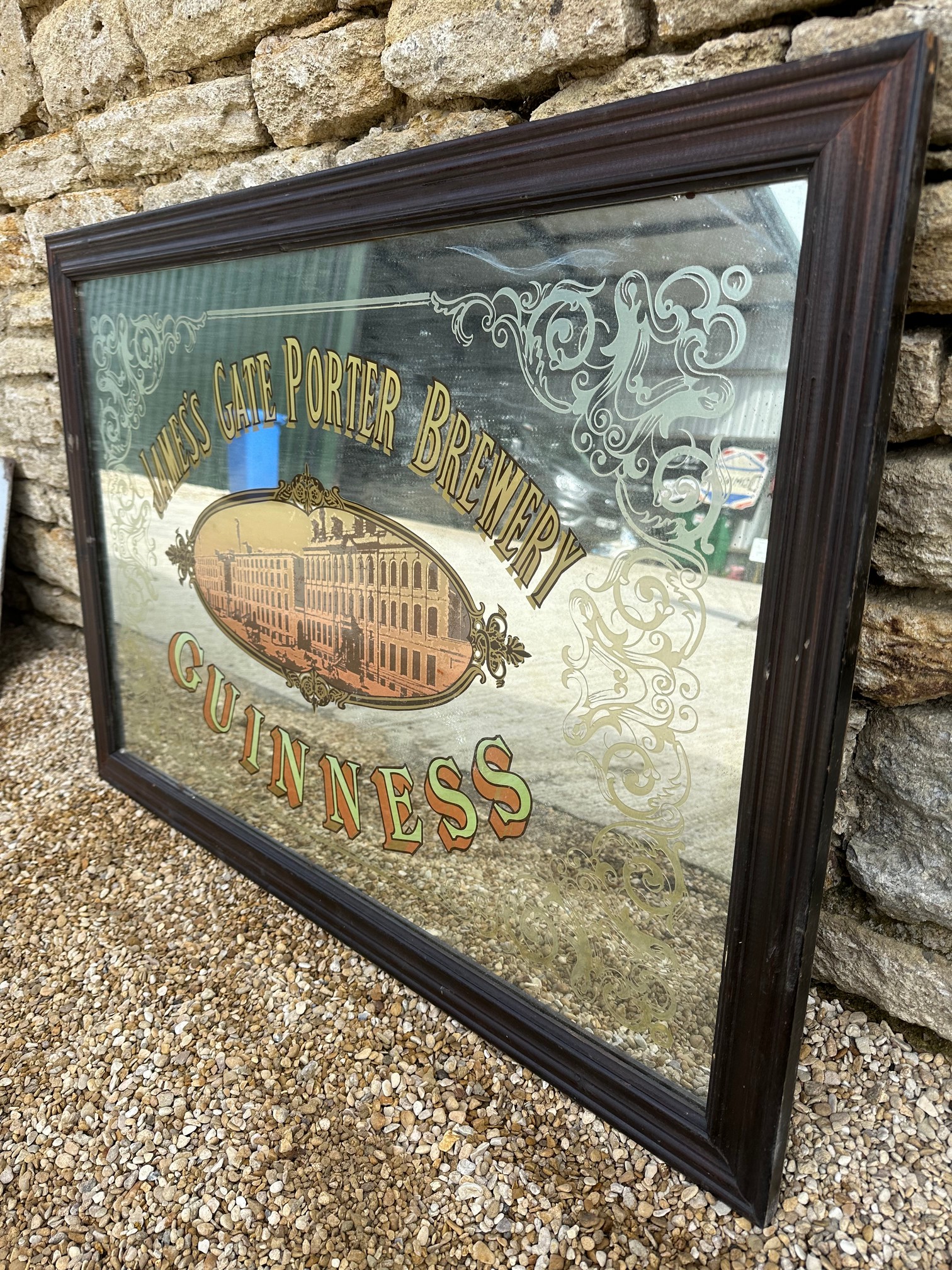 A large pub mirror advertising James's Gate Porter Brewery Guinness, 40 x 28". - Image 3 of 3