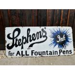 A large Stephens' Ink for ALL Fountain pens 'splash' enamel advertising sign by Jordan, Bilston,