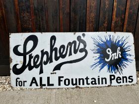A large Stephens' Ink for ALL Fountain pens 'splash' enamel advertising sign by Jordan, Bilston,