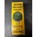 A tin finger plate advertising Avon Brilliant Polish For Boots and Leggings, 3 x 8".