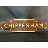 A Great Western Railway enamel totem for Chippenham Station, 36 x 10 1/4".