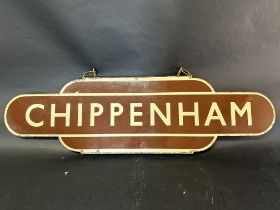 A Great Western Railway enamel totem for Chippenham Station, 36 x 10 1/4".