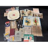 A good WWI and WWII lot including a J & G Meakin WW1 plate, four silks, savings books, a ration