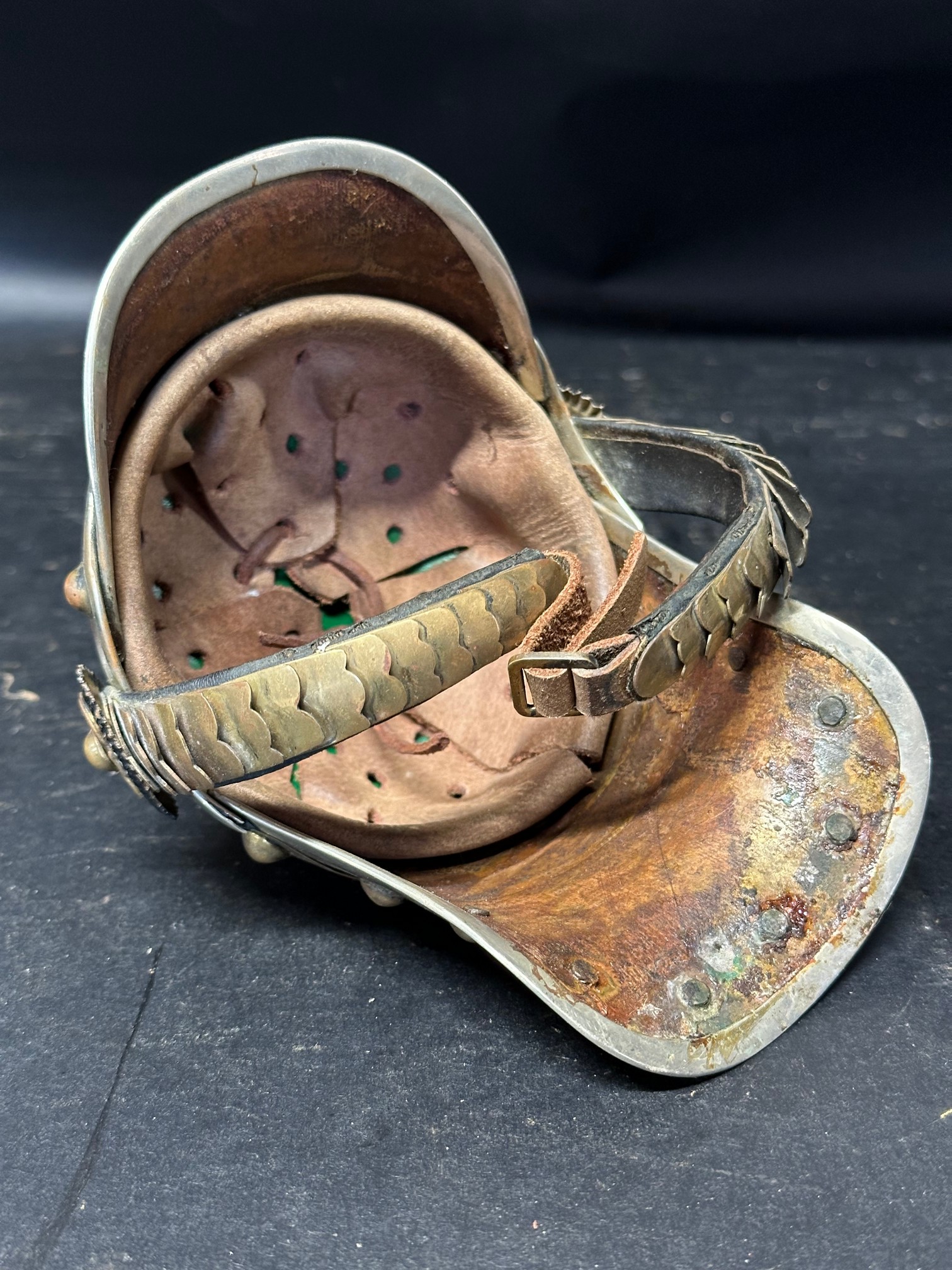 A salesman's sample of a pickelhaube brass helmet, 6" high, 6" long and 4 1/4" wide. - Bild 4 aus 4