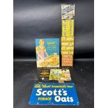 A selection of advertising including a double sided tin piece for Scott's Porage Oats, Saxby's