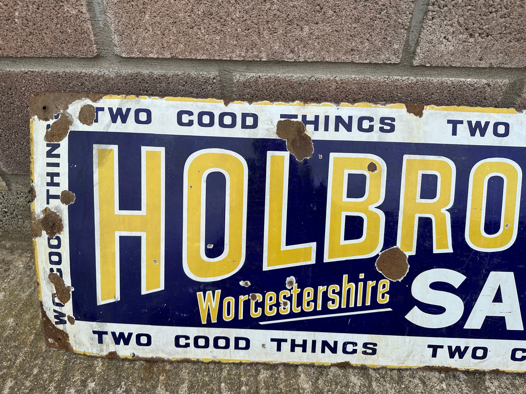 A large Holbrook's Worcestershire Sauce and Pure Cocoa 'Two Good Things' enamel advertising sign, 96 - Image 3 of 6