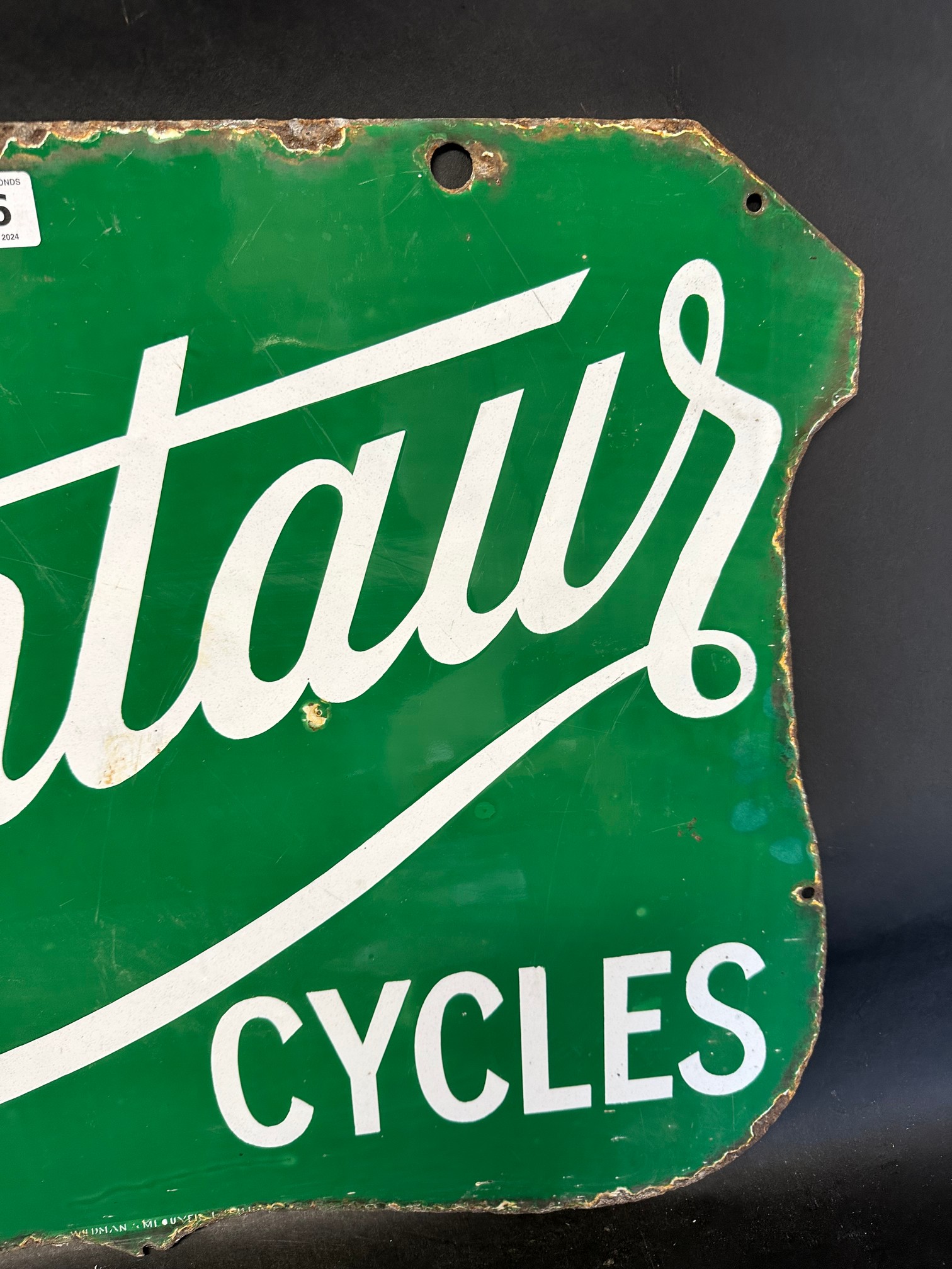 A Centaur Cycles hanging enamel advertising sign by Wildman & Meguyer, 24 x 17 3/4". - Image 5 of 6