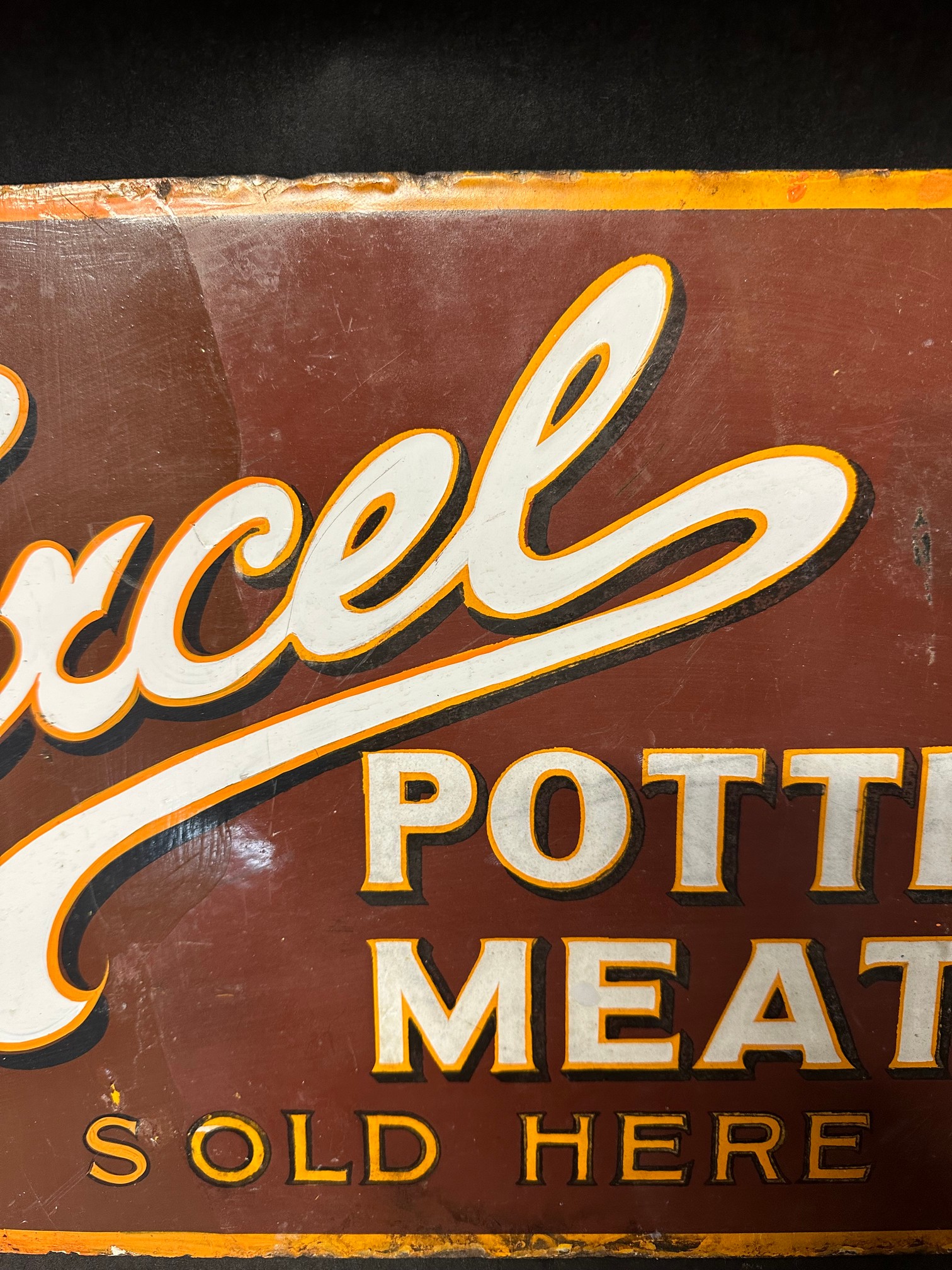An Excel Potted Meats 'Sold Here' double sided enamel advertising sign with hanging flange, - Image 7 of 8
