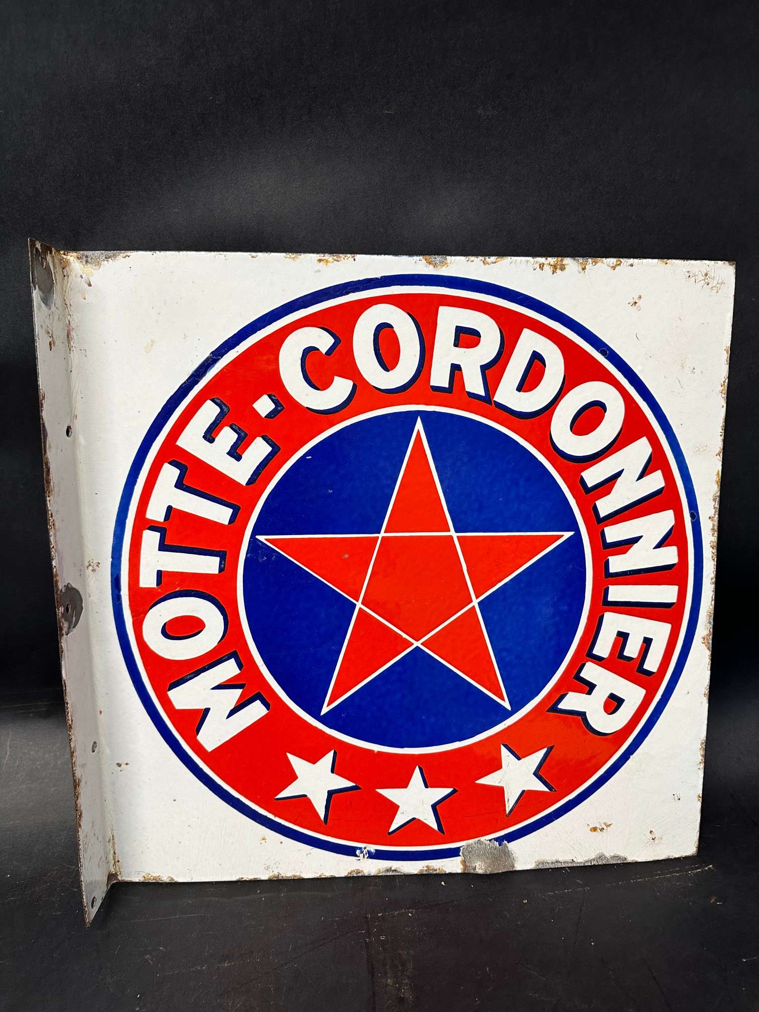 A Motte-Cordonnier enamel sign advertising the French beer brand, 18 x 17 3/4".