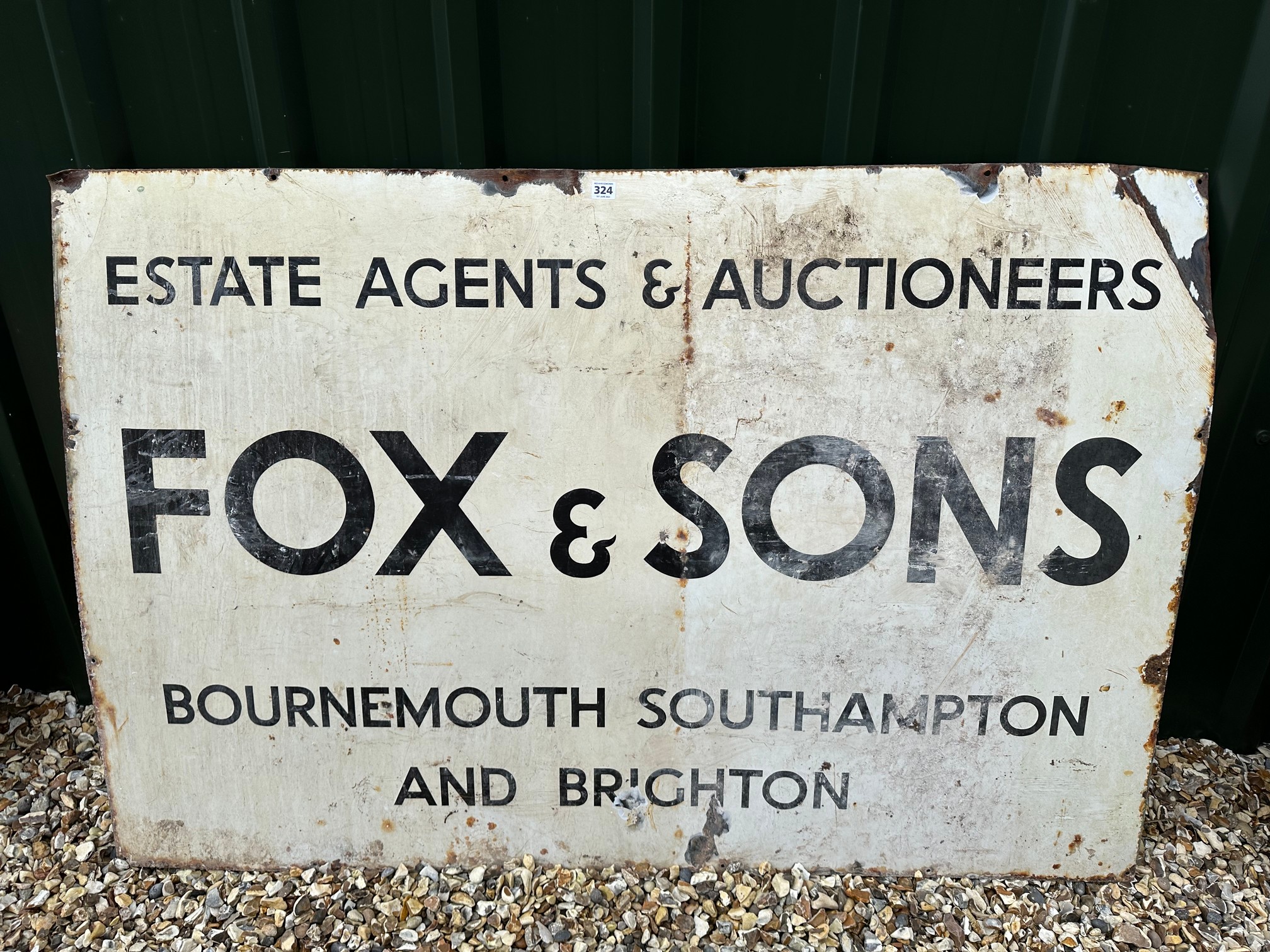 A Fox & Sons Estate Agents & Auctioneers of Bournemouth, Southampton and Brighton enamel advertising