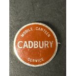 A very rare Cadbury Mobile Canteen Service badge, 1 1/2" diameter.