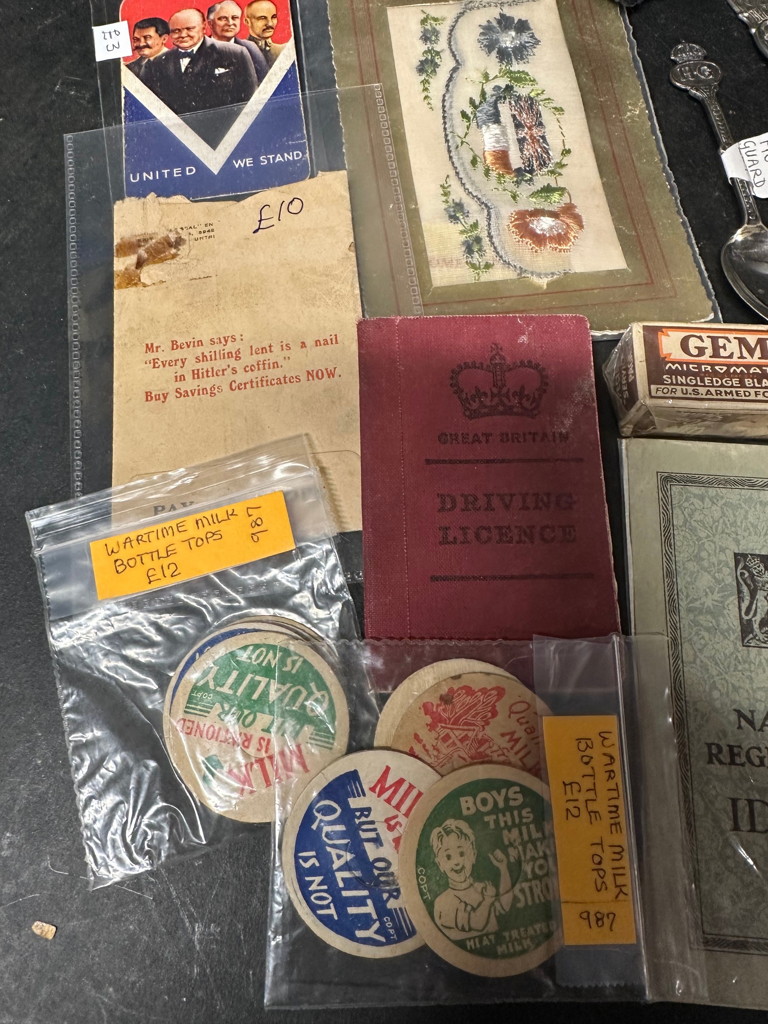 A good WWI and WWII lot including a J & G Meakin WW1 plate, four silks, savings books, a ration - Image 2 of 7