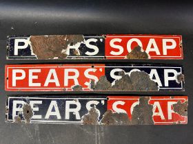 Three Pears' Soap enamel advertising strips, each 18 1/2 x 2 3/4".