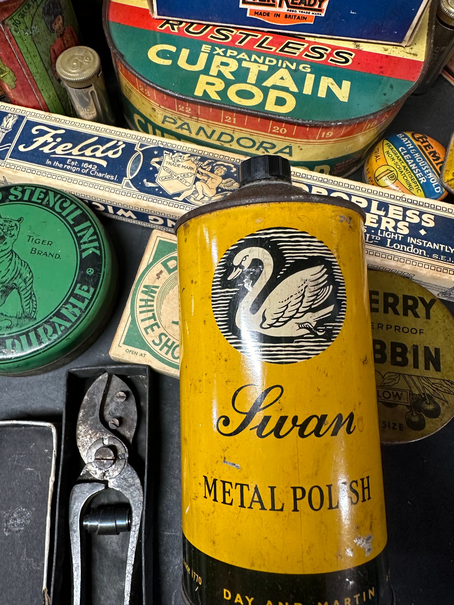 A large box of household products inc. Swan and other metal polishes, mops, Ever Ready torch, - Image 11 of 11