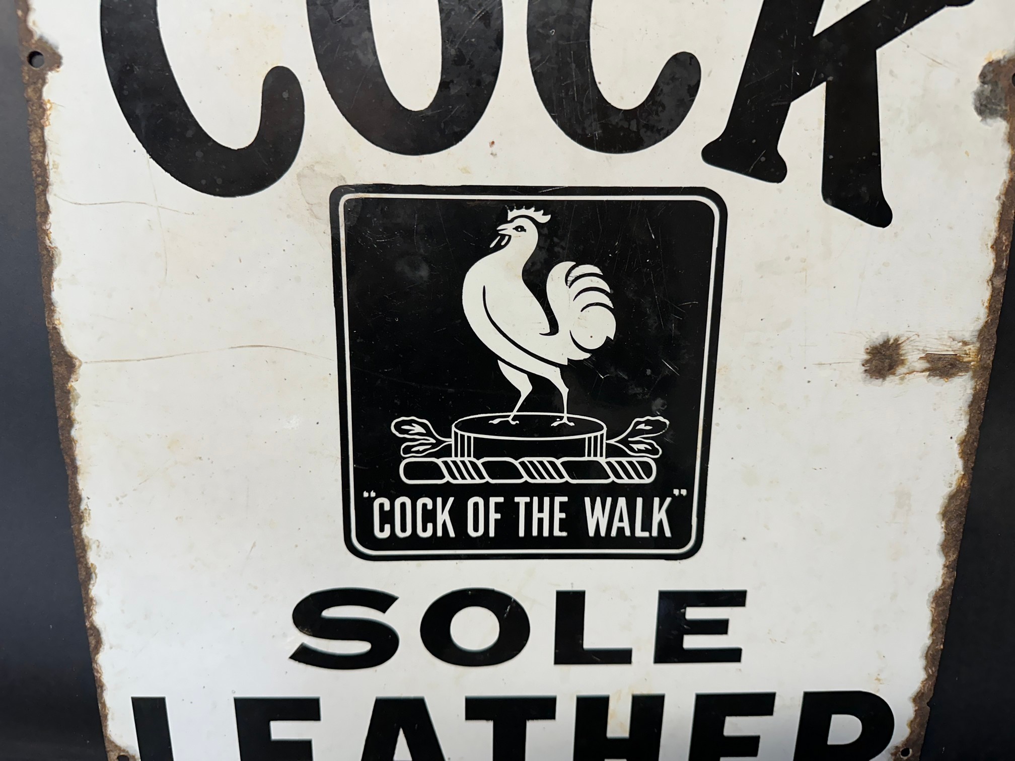 A James Cock & Sons of Shrewsbury and Bermondsey enamel sign advertising 'Cock' Sole Leather - Image 4 of 9