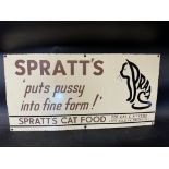 A Spratt's 'puts pussy into fine form!' enamel advertising sign, in very good condition, 24 x 12".