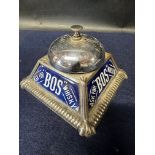 A very rare Bos Whisky counter top bell with four enamel side panels, the base 4.5 x 4.5".