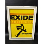 An Exide Batteries pictorial plastic sign mounted in contemporary frame with light box back. 16 3/4"